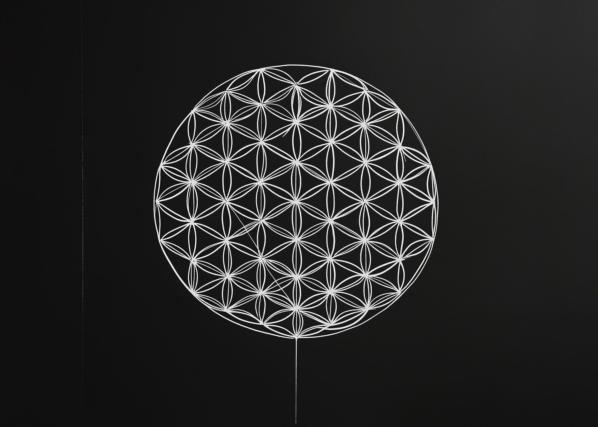 A simple black-and-white line drawing of the Flower of Life, a symbol from sacred geometry