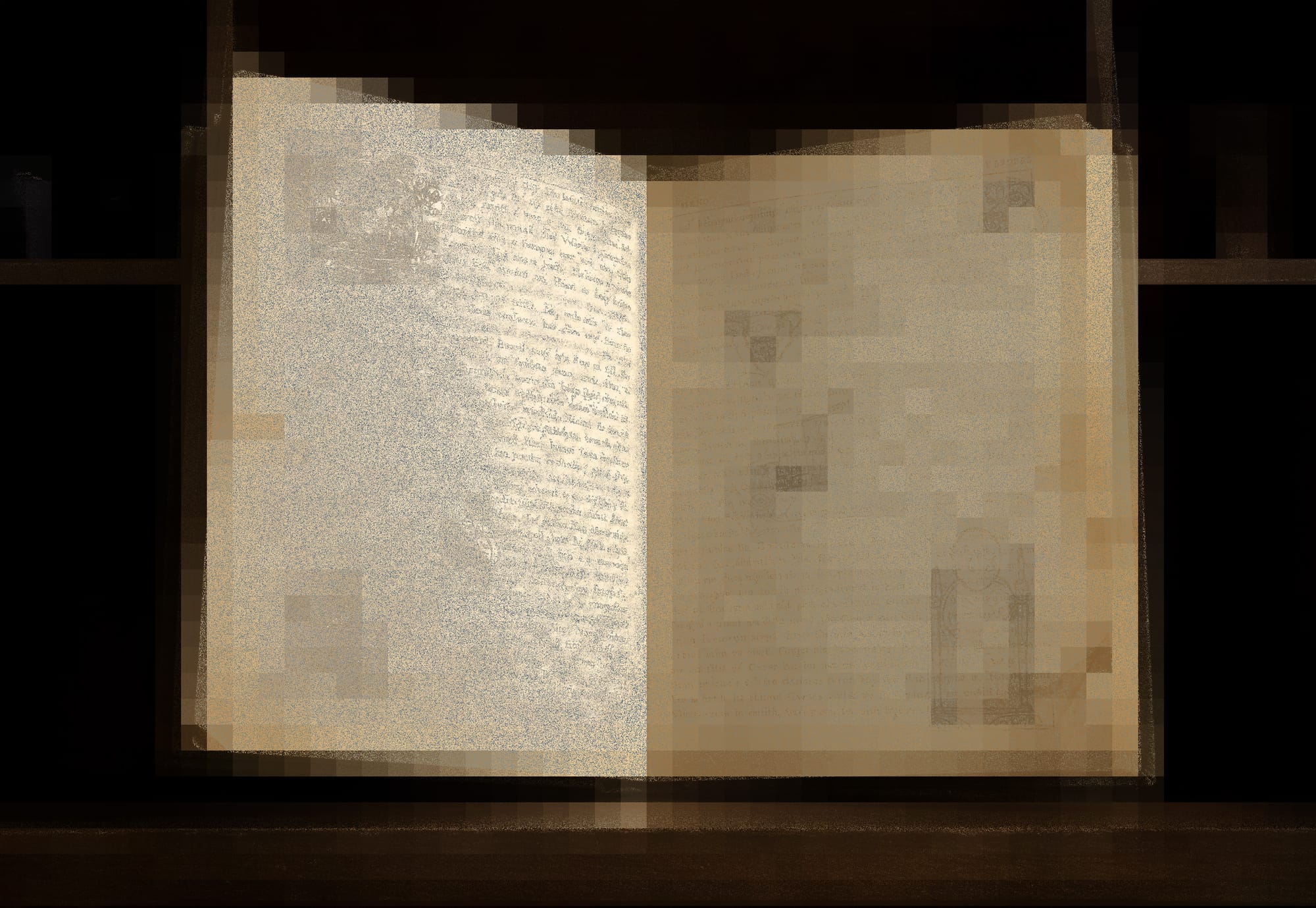 Obscured opened old book 