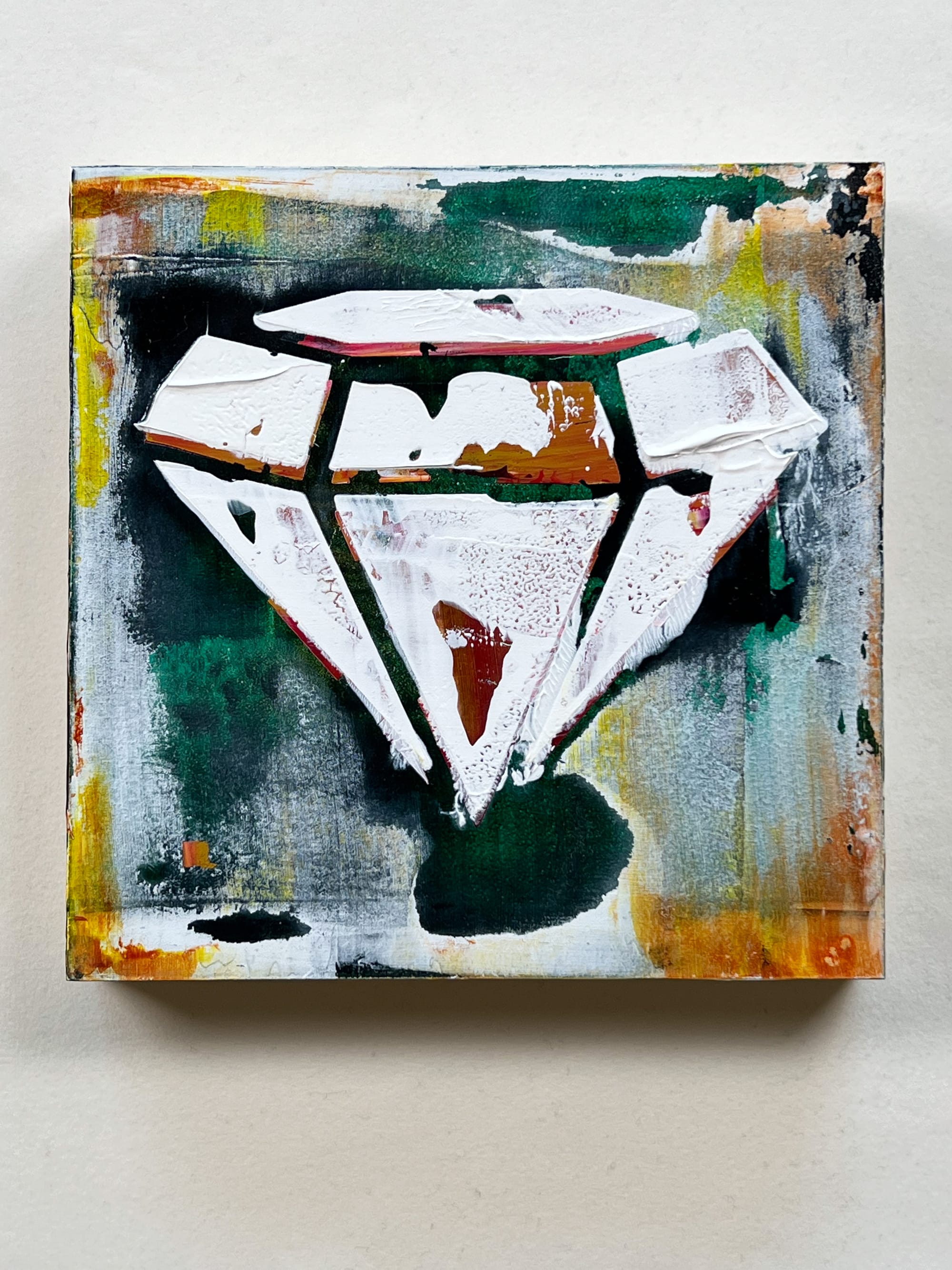 Diamond Painting – 6x6 Textured White Abstract Gem on Cradled Panel – Contemporary Pop Art Original