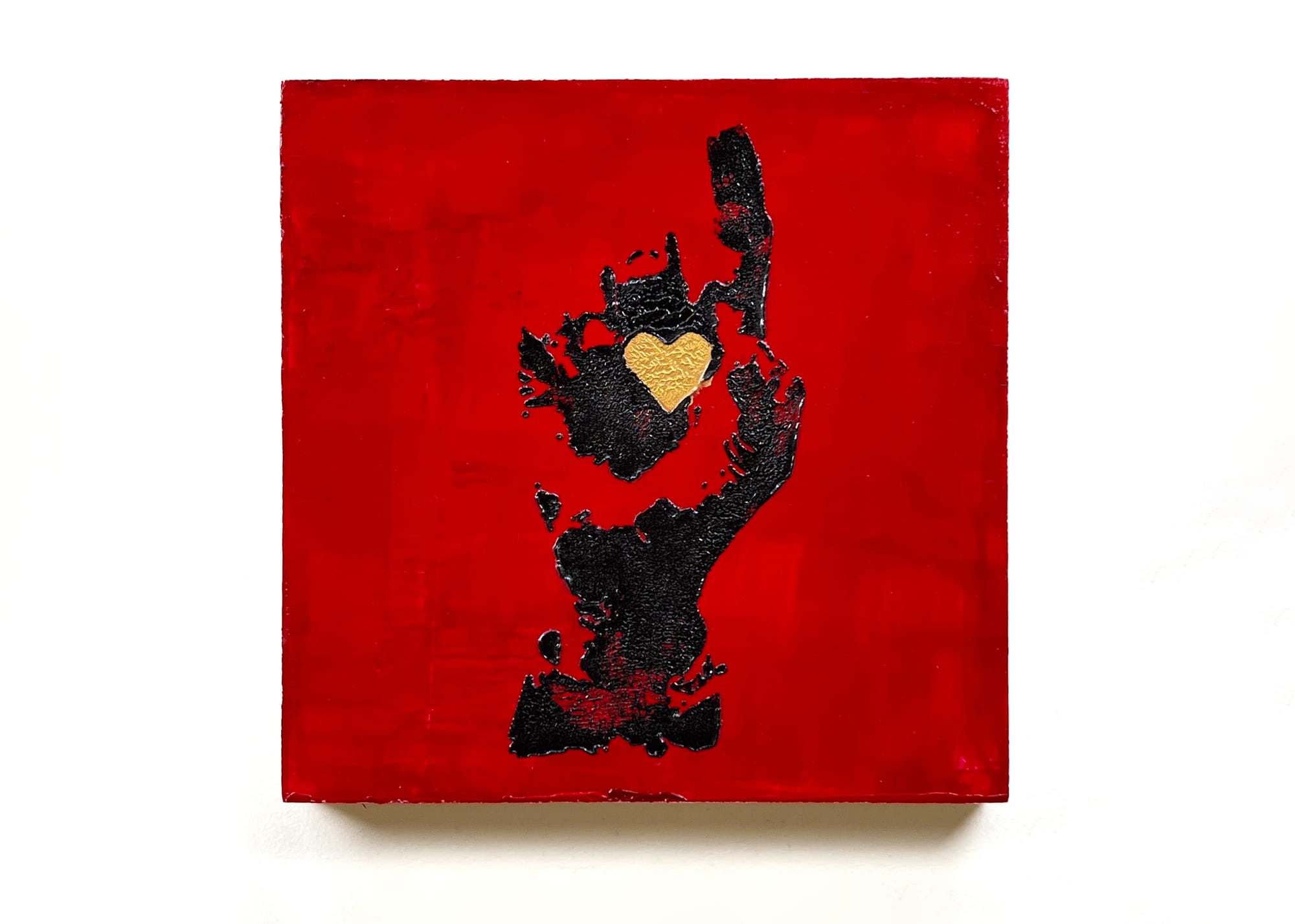 Heart in Hand — Red & Black Acrylic with Gold Accent (6×6″)